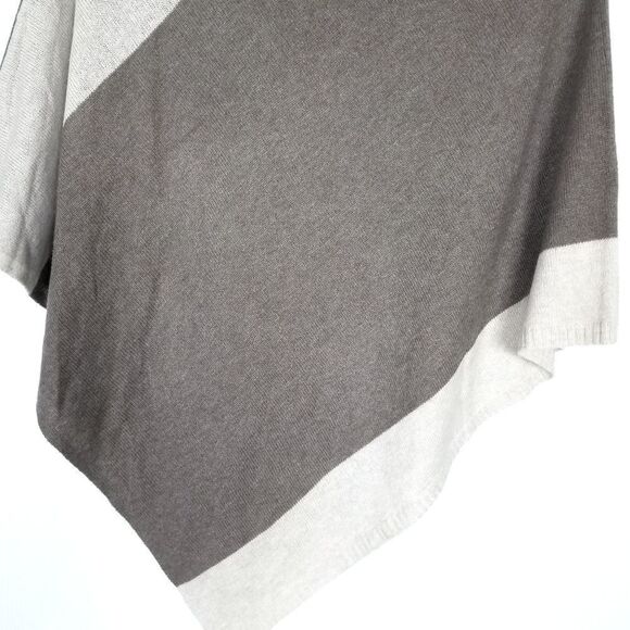 Beryll Asymmetrical Striped Cashmere Knit Poncho Sweater One Size - Picture 4 of 7